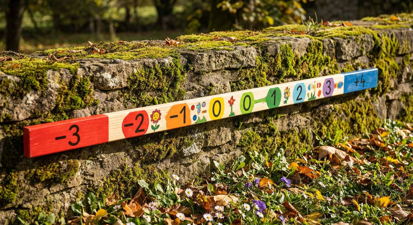 a colorful number line showing negative three on the left side and positive four on the right side