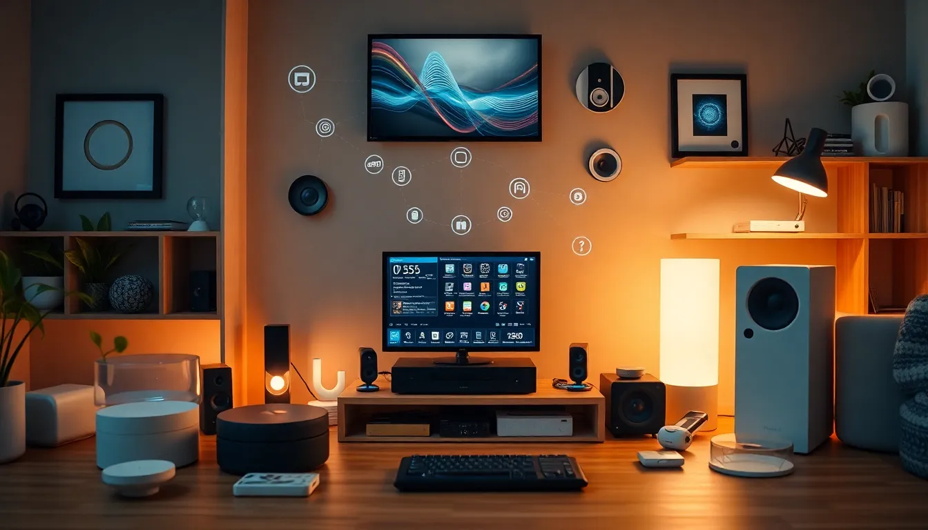 a smart home hub surrounded by various IoT devices