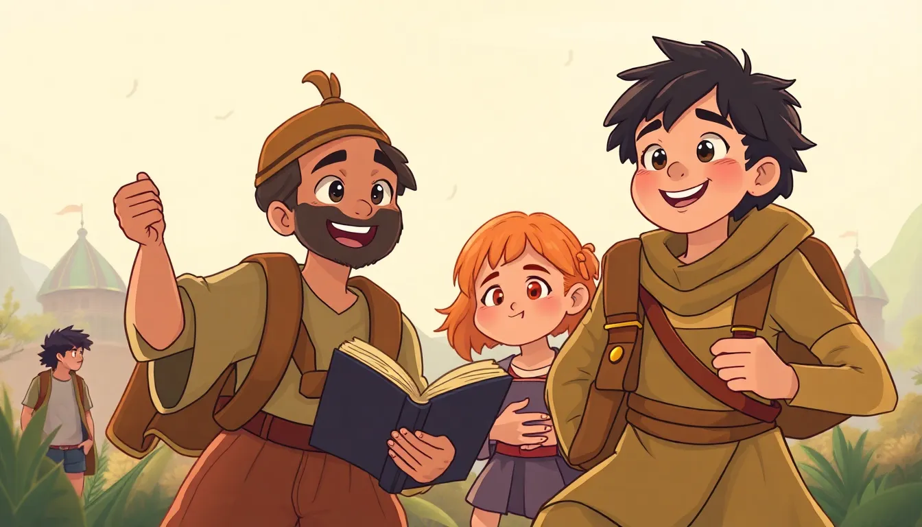 Adventures in World Literature learning scene, Adventures in World Literature learning scene filled with curiosity and joy, dynamic adventure illustration for ages 8-10, engaging detail, upbeat energy, text-free illustration with clean unmarked background, balanced composition, soft cinematic lighting, harmonious color palette, inviting and joyful mood