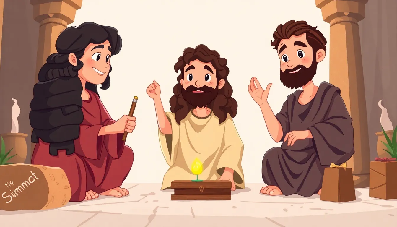Ancient Philosophies learning scene, Ancient Philosophies historical moment reimagined with enthusiasm, stylized tween-friendly illustration for ages 11-13, aspirational and modern, text-free illustration with clean unmarked background, balanced composition, soft cinematic lighting, harmonious color palette, inviting and joyful mood