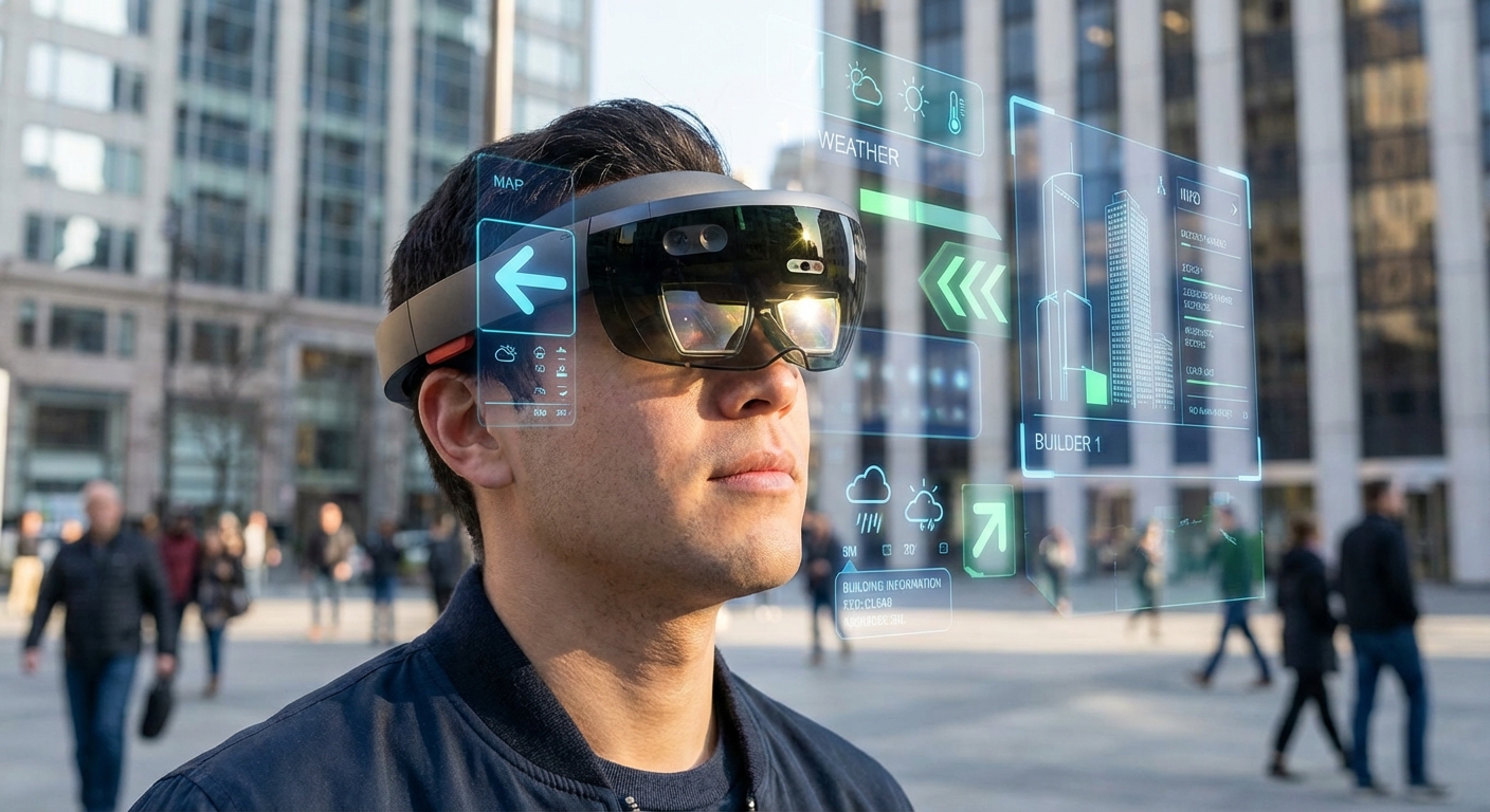 AR headset overlaying digital data onto real world