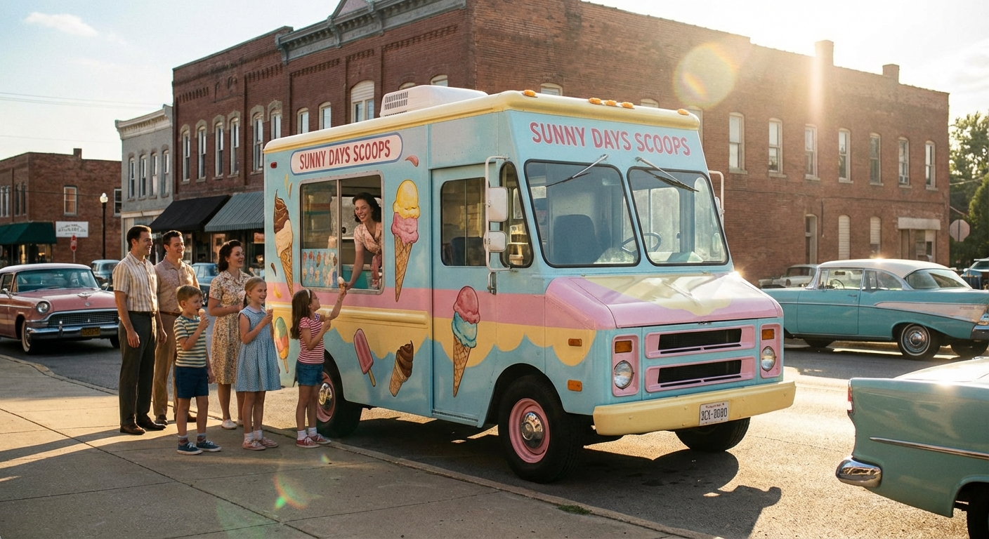bright ice cream truck on a sunny street