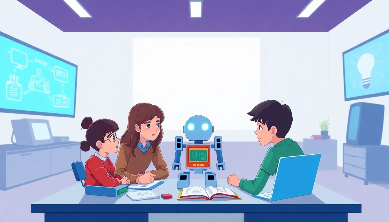 Build Your First Robot A Hands on Guide for Teens learning scene, Build Your First Robot A Hands on Guide for Teens tech exploration, bright screens and curiosity, stylized tween-friendly illustration for ages 11-13, aspirational and modern, text-free illustration with clean unmarked background, balanced composition, soft cinematic lighting, harmonious color palette, inviting and joyful mood