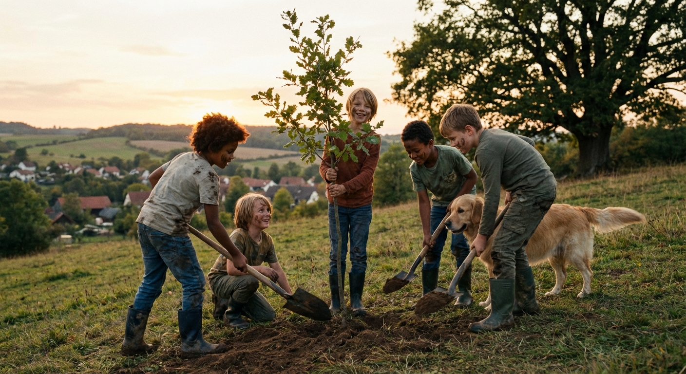 children planting a tree