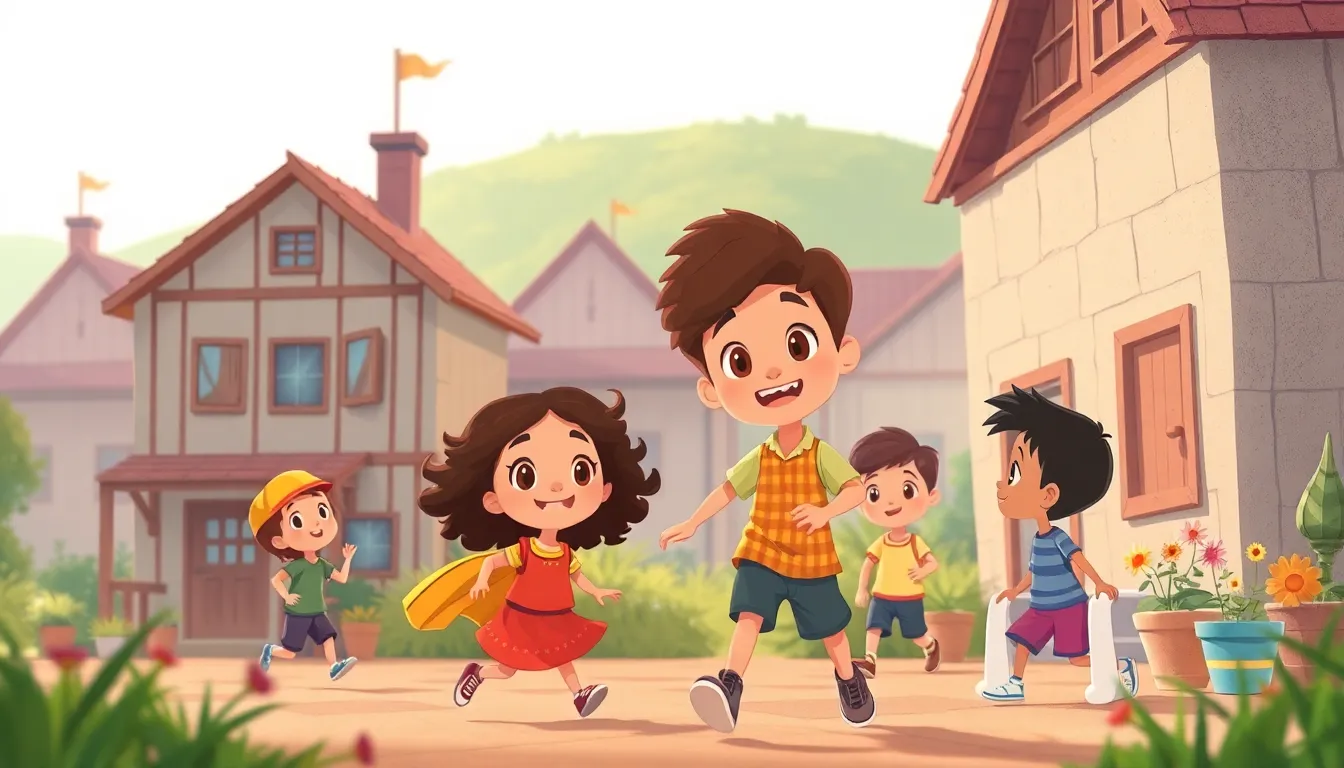 City and Country Where People Live learning scene, City and Country Where People Live learning scene filled with curiosity and joy, vivid storybook illustration for ages 5-7, lively characters, playful motion, text-free illustration with clean unmarked background, balanced composition, soft cinematic lighting, harmonious color palette, inviting and joyful mood