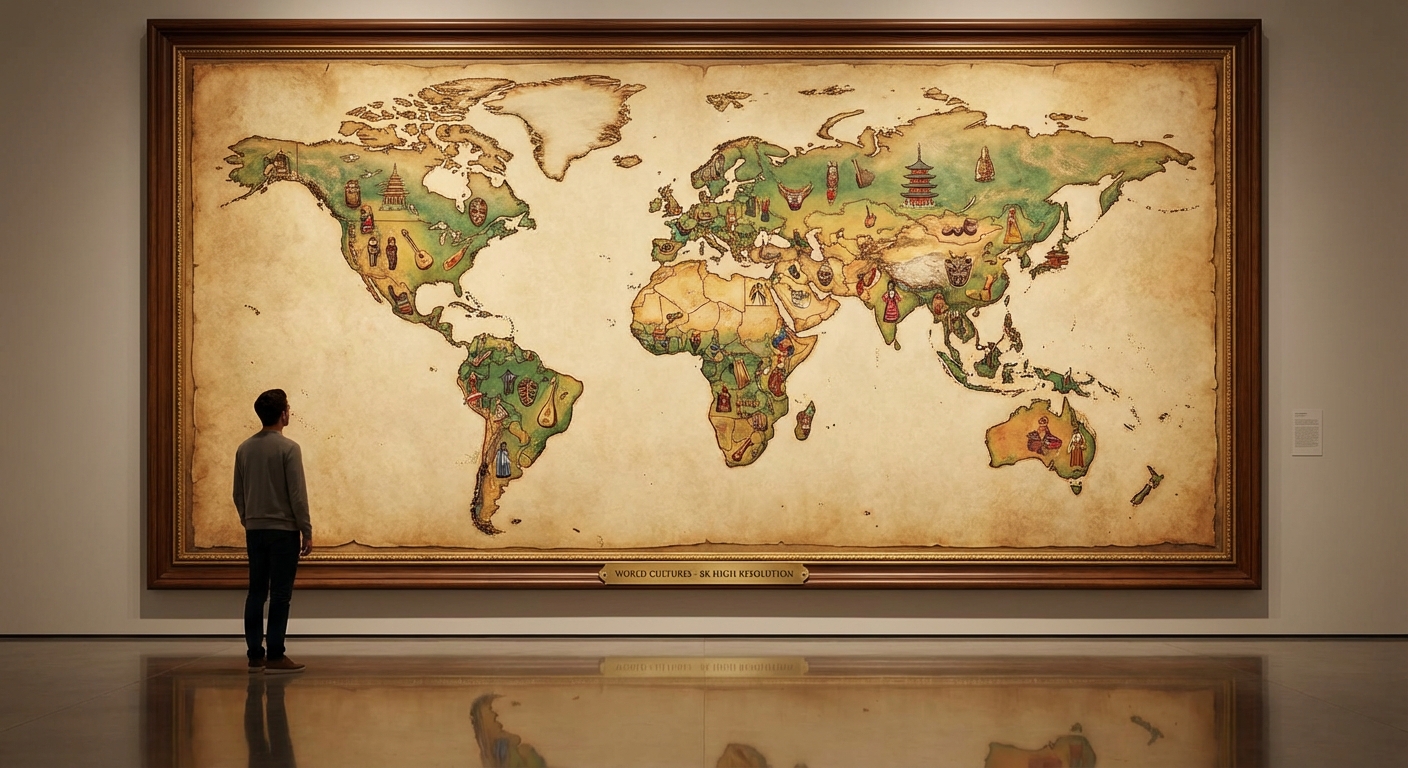 colorful map with cultural icons