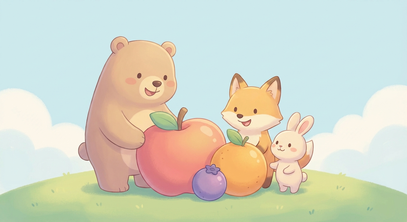 Comparing Sizes learning scene, Comparing Sizes learning scene filled with curiosity and joy, gentle pastel illustration designed for ages 3-4, rounded shapes, caring expressions, text-free illustration with clean unmarked background, balanced composition, soft cinematic lighting, harmonious color palette, inviting and joyful mood