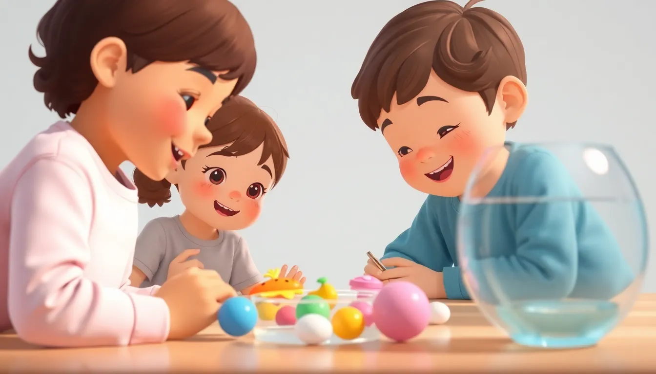 Floating Toys Fun in the Water learning scene, Floating Toys Fun in the Water experiment underway, curious kids collaborating, gentle pastel illustration designed for ages 3-4, rounded shapes, caring expressions, text-free illustration with clean unmarked background, balanced composition, soft cinematic lighting, harmonious color palette, inviting and joyful mood