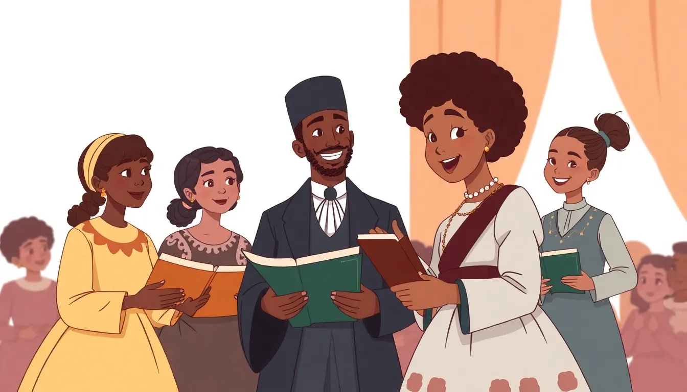 Historical Figures learning scene, Historical Figures historical moment reimagined with enthusiasm, stylized tween-friendly illustration for ages 11-13, aspirational and modern, text-free illustration with clean unmarked background, balanced composition, soft cinematic lighting, harmonious color palette, inviting and joyful mood