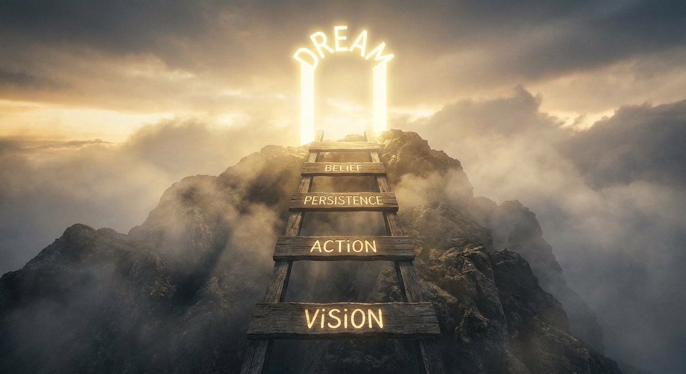 ladder showing steps toward a dream