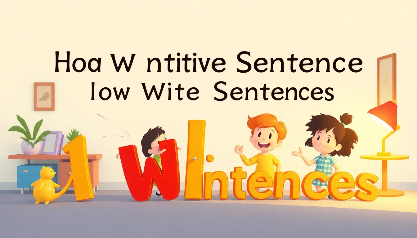 Let s Learn How to Write Sentences learning scene, Let s Learn How to Write Sentences language arts activity, playful letters and words, vivid storybook illustration for ages 5-7, lively characters, playful motion, text-free illustration with clean unmarked background, balanced composition, soft cinematic lighting, harmonious color palette, inviting and joyful mood
