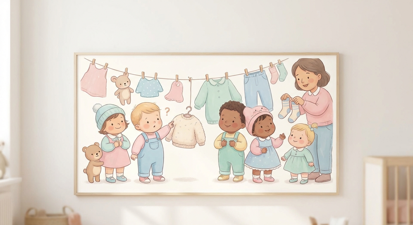 My Favorite Outfits learning scene, My Favorite Outfits learning scene filled with curiosity and joy, gentle pastel illustration designed for ages 3-4, rounded shapes, caring expressions, text-free illustration with clean unmarked background, balanced composition, soft cinematic lighting, harmonious color palette, inviting and joyful mood