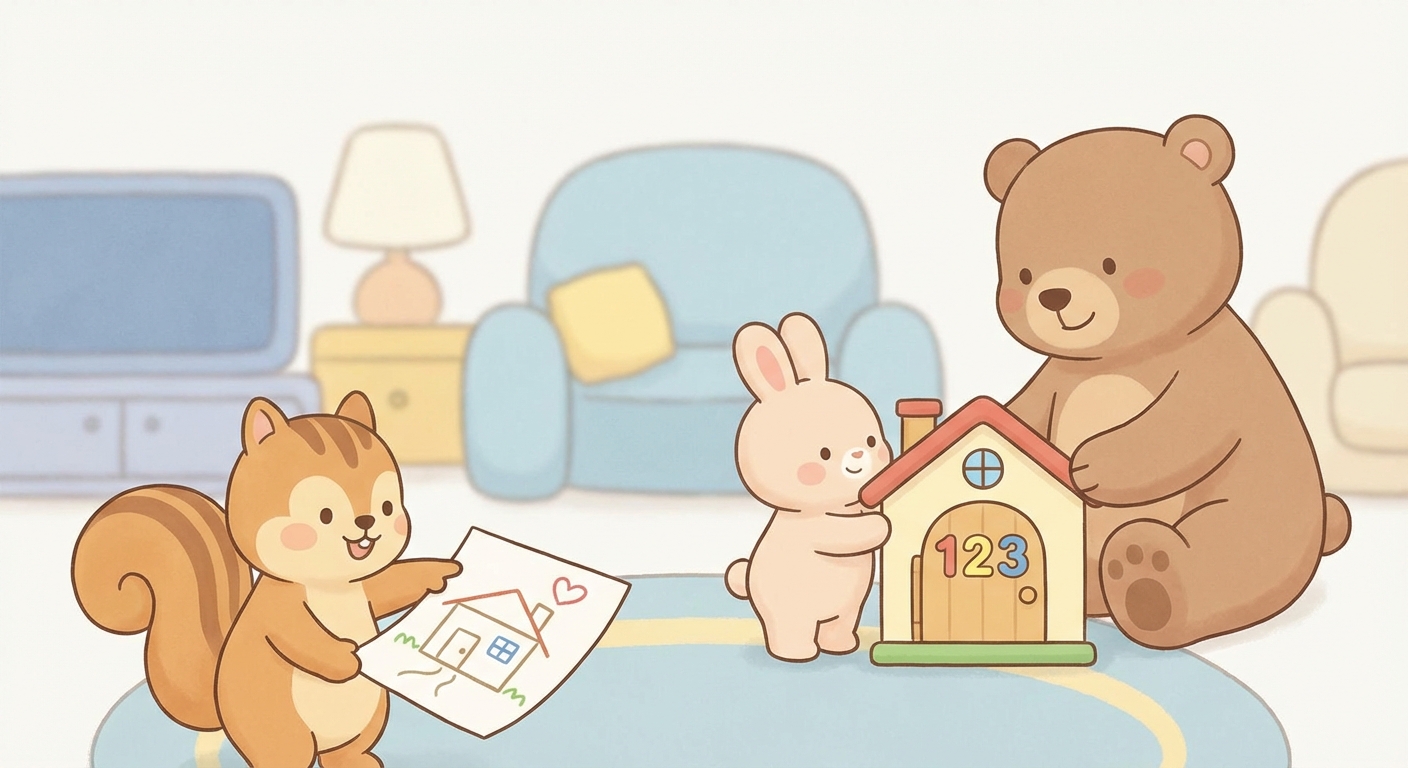 My Home Address Stay Safe learning scene, My Home Address Stay Safe safety tip demonstrated kindly and clearly, gentle pastel illustration designed for ages 3-4, rounded shapes, caring expressions, text-free illustration with clean unmarked background, balanced composition, soft cinematic lighting, harmonious color palette, inviting and joyful mood