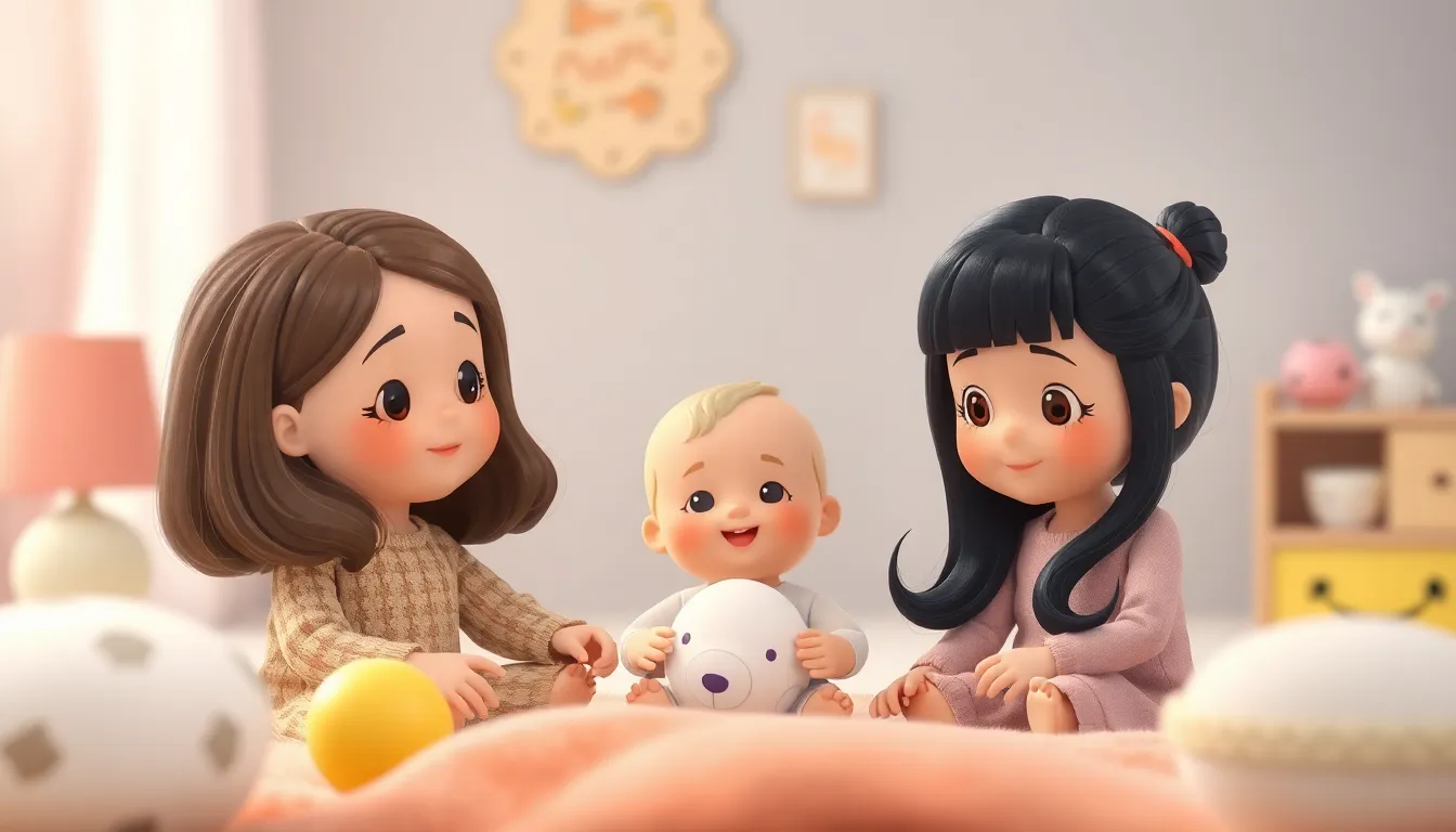 Playtime with Dolls learning scene, Playtime with Dolls learning scene filled with curiosity and joy, gentle pastel illustration designed for ages 3-4, rounded shapes, caring expressions, text-free illustration with clean unmarked background, balanced composition, soft cinematic lighting, harmonious color palette, inviting and joyful mood