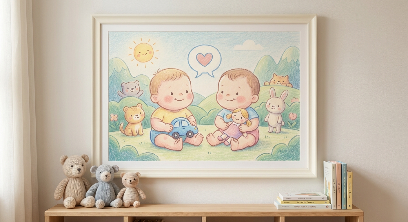Sharing and Caring learning scene, Sharing and Caring learning scene filled with curiosity and joy, gentle pastel illustration designed for ages 3-4, rounded shapes, caring expressions, text-free illustration with clean unmarked background, balanced composition, soft cinematic lighting, harmonious color palette, inviting and joyful mood