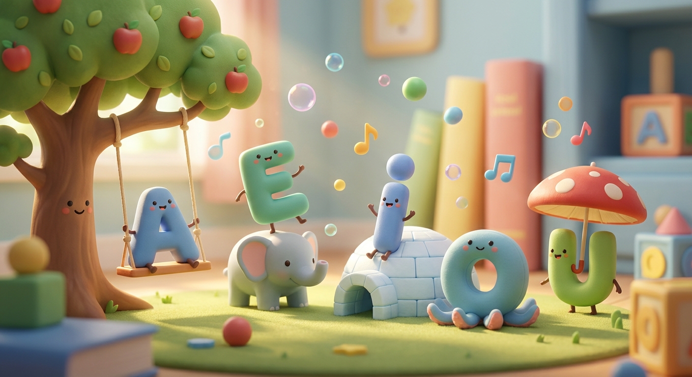 Illustration for 🎉 Short Vowels: Tiny Sounds with Big Power!