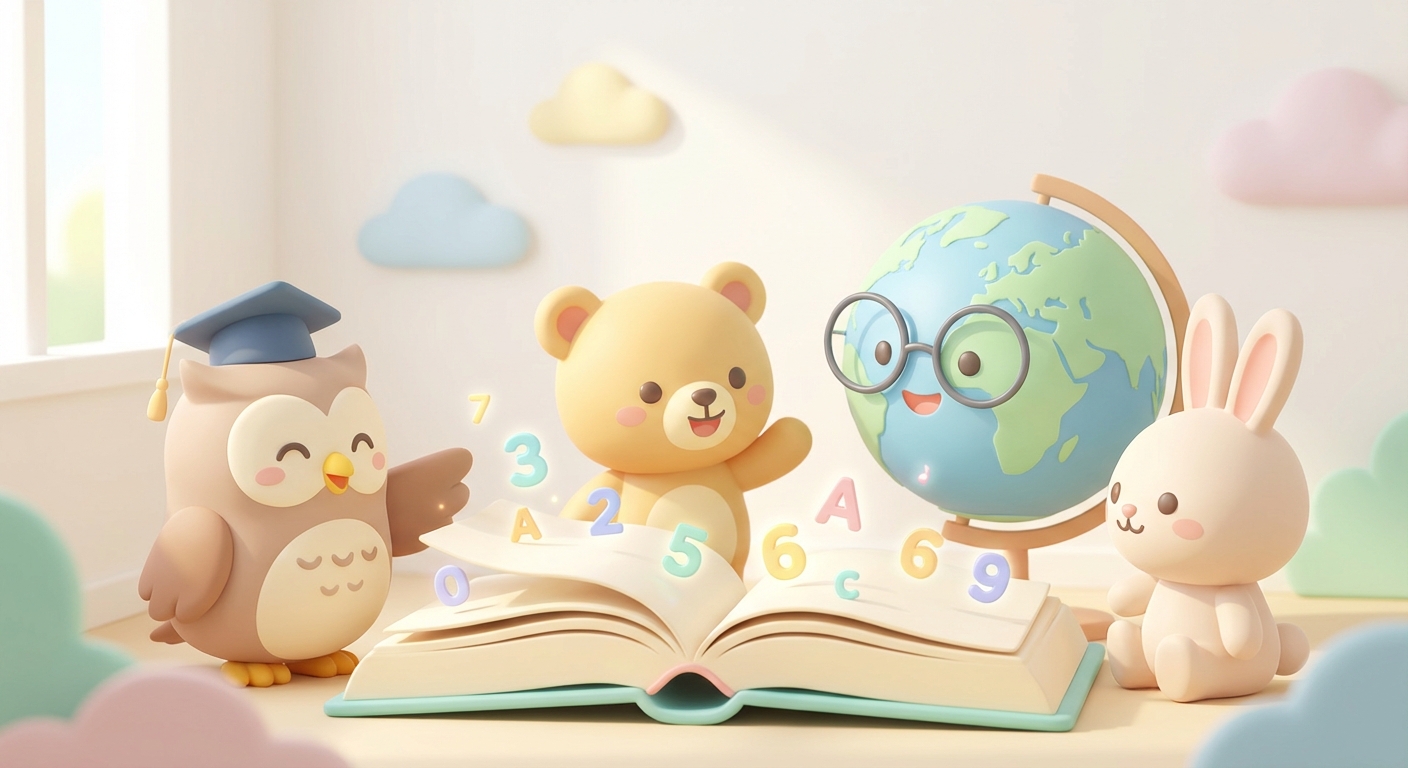 Silly learning scene, Silly learning scene filled with curiosity and joy, gentle pastel illustration designed for ages 3-4, rounded shapes, caring expressions, text-free illustration with clean unmarked background, balanced composition, soft cinematic lighting, harmonious color palette, inviting and joyful mood