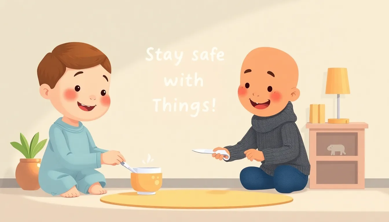 Stay Safe with Sharp Things learning scene, Stay Safe with Sharp Things safety tip demonstrated kindly and clearly, gentle pastel illustration designed for ages 3-4, rounded shapes, caring expressions, text-free illustration with clean unmarked background, balanced composition, soft cinematic lighting, harmonious color palette, inviting and joyful mood