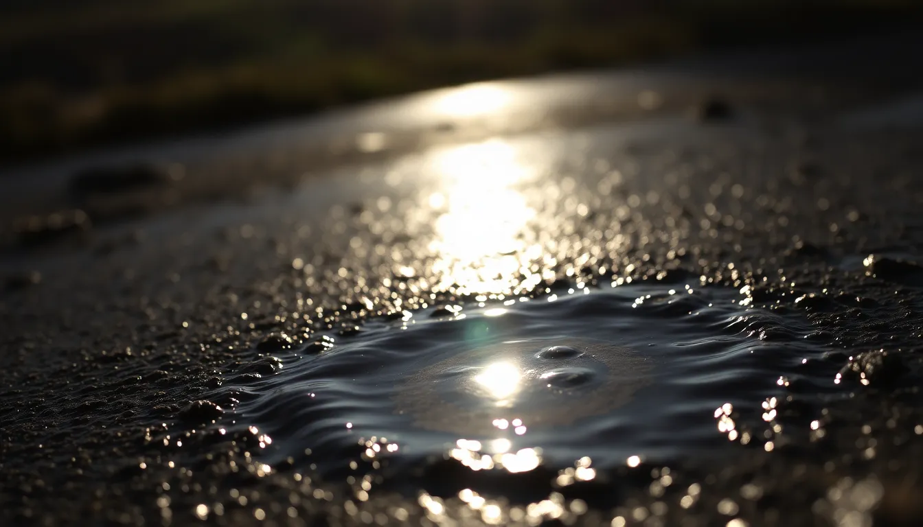 sun shining on a small puddle of water