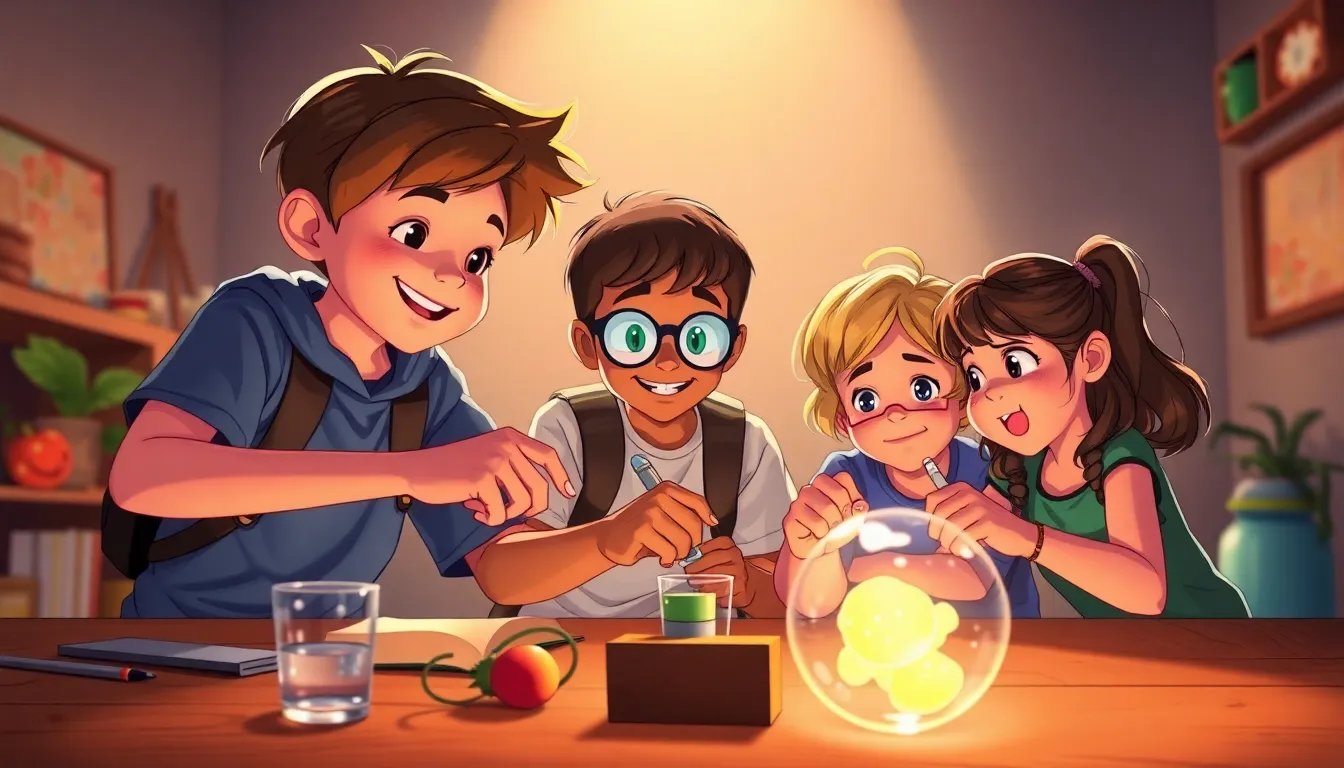 the Amazing Light Spectrum learning scene, the Amazing Light Spectrum experiment underway, curious kids collaborating, dynamic adventure illustration for ages 8-10, engaging detail, upbeat energy, text-free illustration with clean unmarked background, balanced composition, soft cinematic lighting, harmonious color palette, inviting and joyful mood