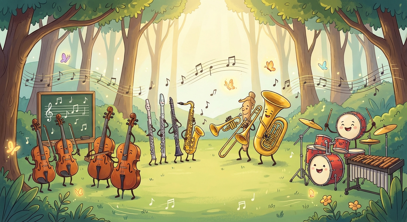 Illustration for 🎶 The Four Families of Musical Instruments