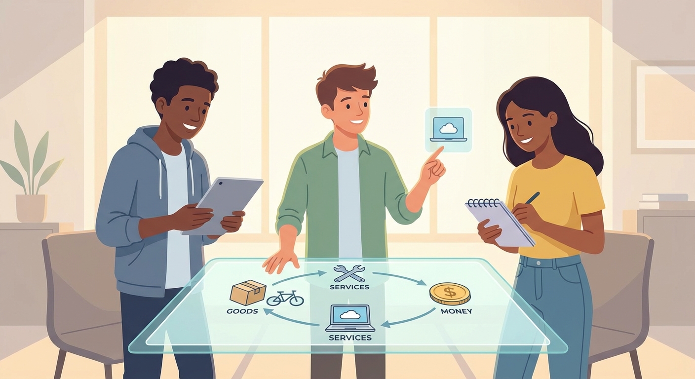 Illustration for 📈 Understanding Market Systems: How Goods, Services, and Money Interact