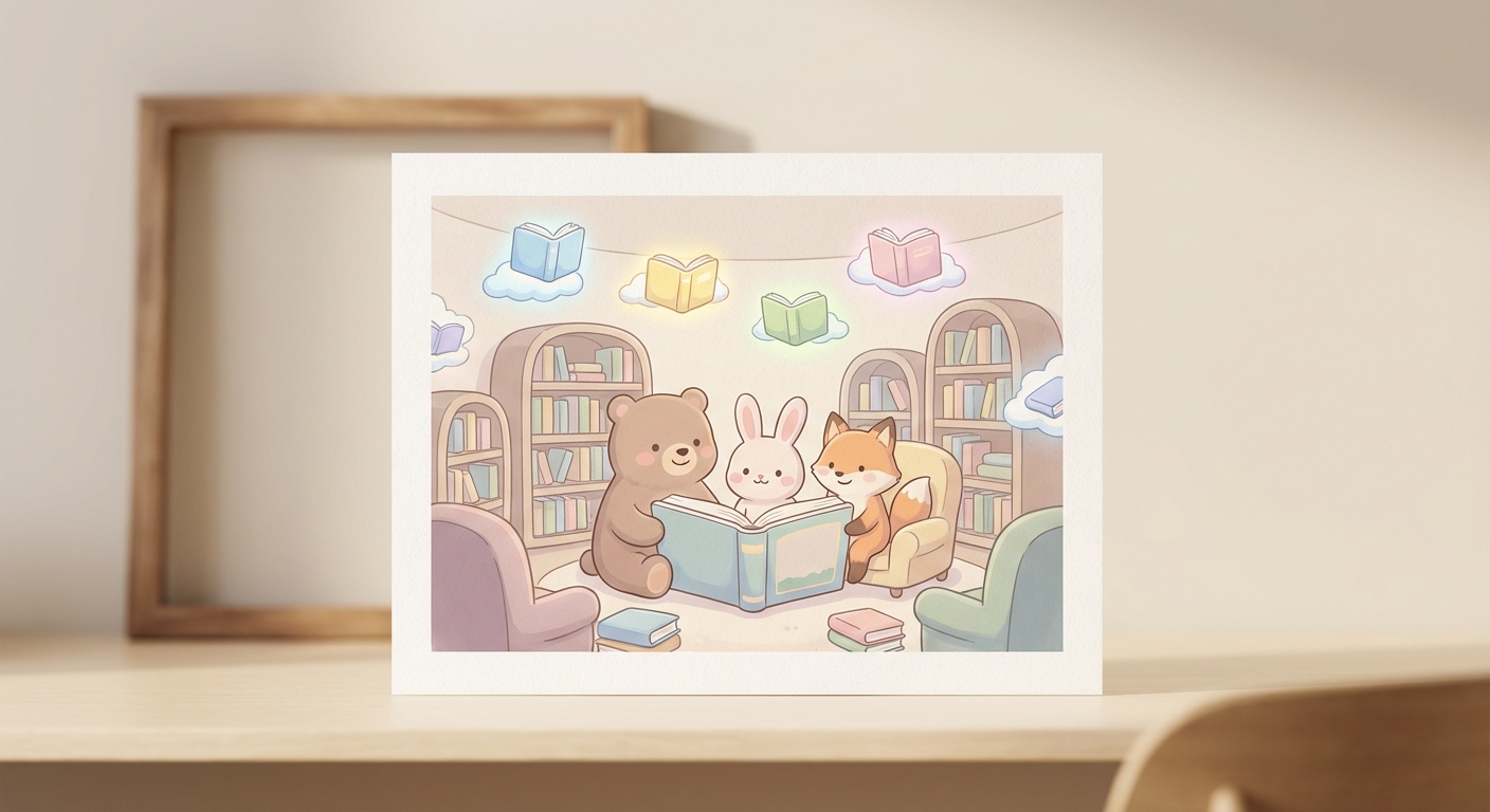 Your Own Reading Adventure learning scene, Your Own Reading Adventure learning scene filled with curiosity and joy, gentle pastel illustration designed for ages 3-4, rounded shapes, caring expressions, text-free illustration with clean unmarked background, balanced composition, soft cinematic lighting, harmonious color palette, inviting and joyful mood