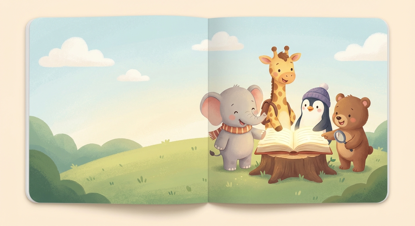 Zoo Animals learning scene, Zoo Animals animals discovering together, joyful storybook moment, gentle pastel illustration designed for ages 3-4, rounded shapes, caring expressions, text-free illustration with clean unmarked background, balanced composition, soft cinematic lighting, harmonious color palette, inviting and joyful mood